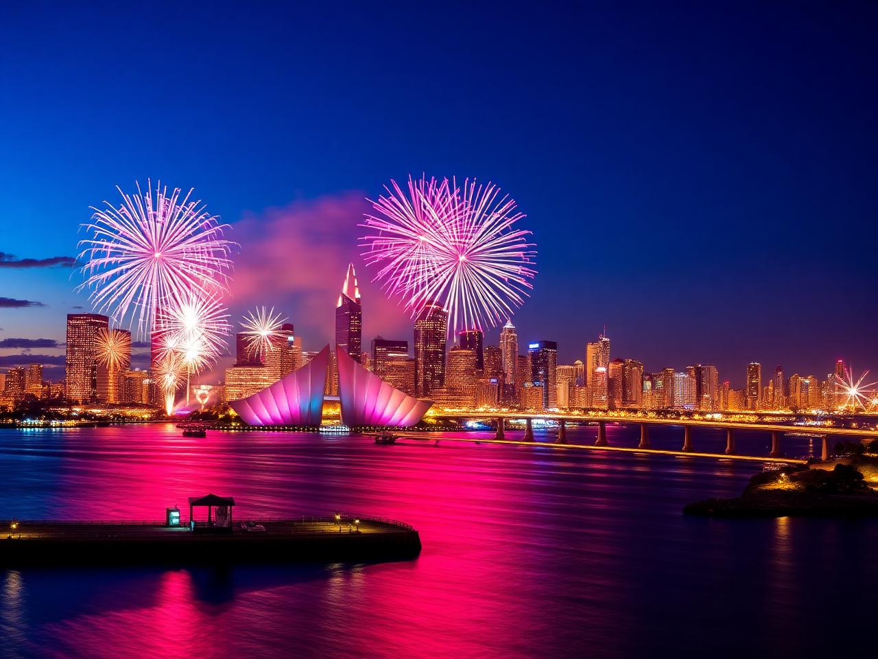 4th of July fireworks over downtown San Diego Bay skyline
