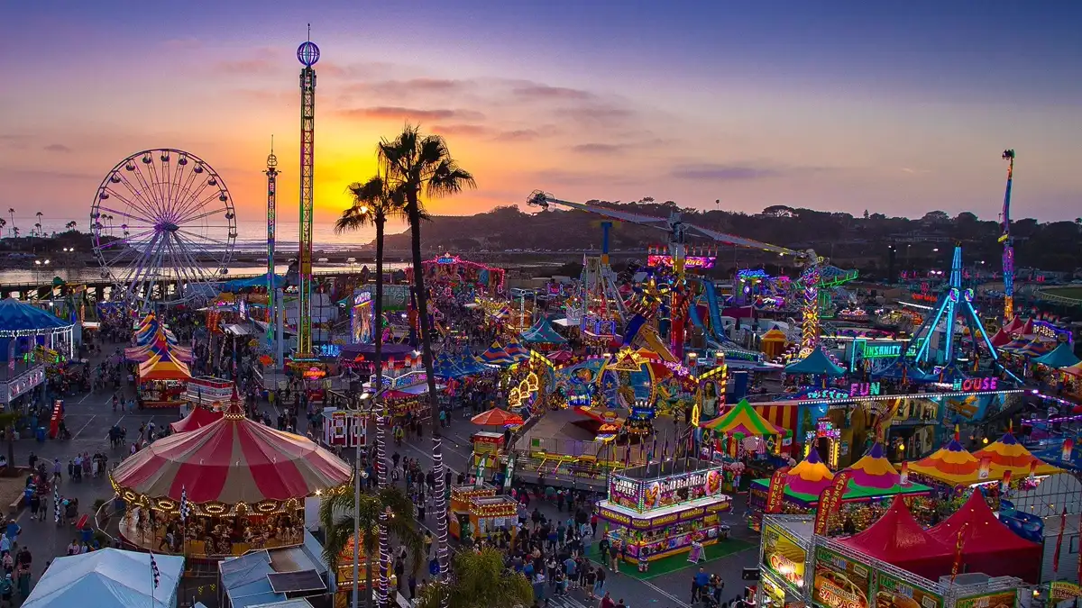 San Diego County Fair at Del Mar Fairgrounds sunset aerial view