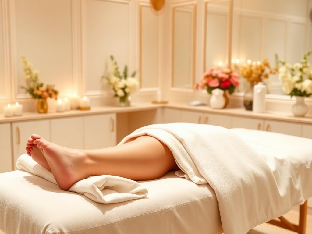 Leg waxing service in a clean luxury studio at Queen Threading