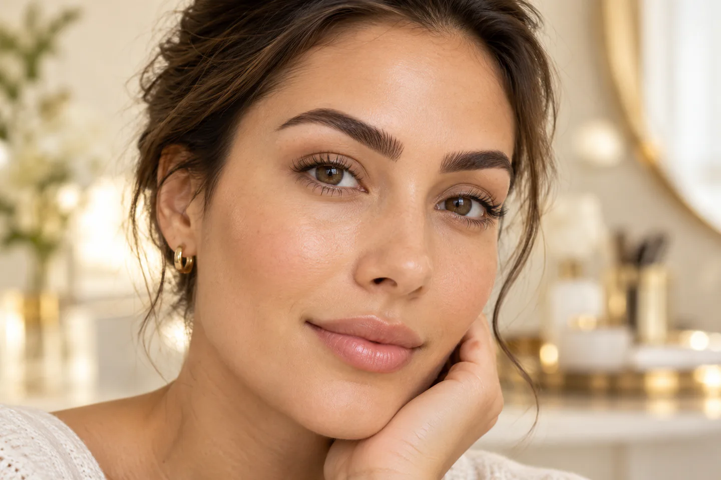 Naturally defined eyebrows photographed in soft light for a guide about brow tint that looks too dark