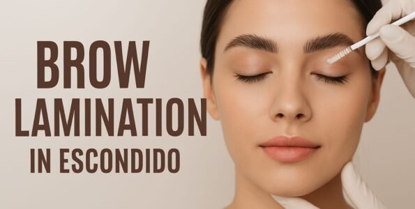 close up of woman getting Brow lamination in Escondido under the guidance of an expert