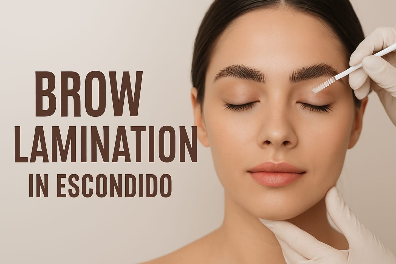close up of woman getting Brow lamination in Escondido under the guidance of an expert